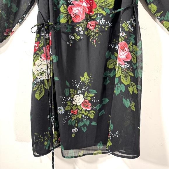LOFT black Floral Long Sleeve Tie Waist Dress Sz L - Picture 7 of 14